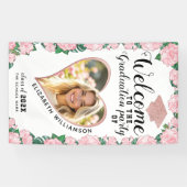Custom Photo Blush Pink Flowers Afstuderen Welkom Spandoek (Horizontaal)