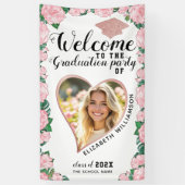 Custom Photo Blush Pink Flowers Afstuderen Welkom Spandoek (Verticaal)