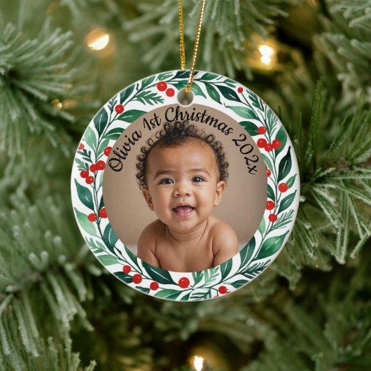 custom photo christmas holly ceramic ornament (Boom)