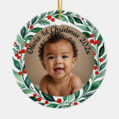 custom photo christmas holly ceramic ornament (Voorkant)