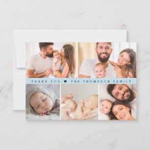 Custom Photo Collage Baby shower Dusty Blue Bedankkaart