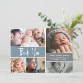 Custom Photo Collage Dusty Blue Baby shower Bedankkaart (Staand voorkant)