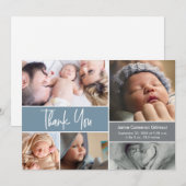 Custom Photo Collage Dusty Blue Baby shower Bedankkaart (Voorkant / Achterkant)