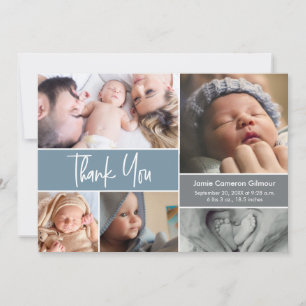 Custom Photo Collage Dusty Blue Baby shower Bedankkaart
