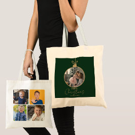 custom photo collage Merry Christmas bauble Tote Bag