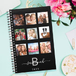 Custom photo collage monogram black modern 2024<br><div class="desc">Faites votre propre collage photo de famille unique en cadeau ou pour vous-même. Utilisez quatre, 9 de vos photos préférées de votre famille, amis, destination de voyage de rêve ou animal de compagnie! Personnalisez et ajoutez un nom et votre lettre monogramme. Le nom est écrit avec un script de style...</div>