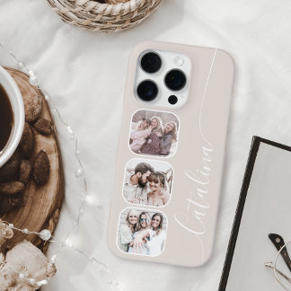 Custom Photo Collage Personalized Beige iPhone 16 Pro Hoesje
