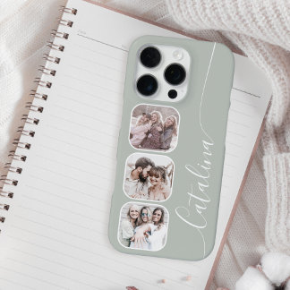 Custom Photo Collage Personalized Sage Green iPhone 16 Pro Hoesje