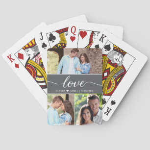 Custom Photo Collage Wedding Love script Pokerkaarten