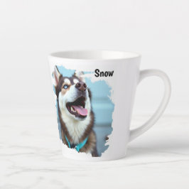 Custom Photo Dog Husky Name Blue Latte Mug Latte Mok