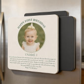 Custom Photo First Birthday Sage Green Thin Magnet