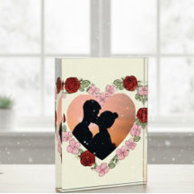 Custom Photo Floral Rose Heart Acrylic Bloc
