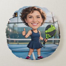 Custom Photo Head Padel/Pickleball Player Caricatu Rond Kussen