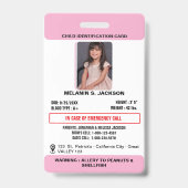 Custom Photo ID Badge for Kids with Emergency Cont (Front)