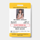Custom Photo ID Badge for Kids with Emergency Cont (Front)