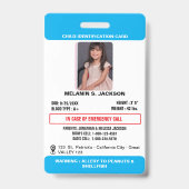Custom Photo ID Badge for Kids with Emergency Cont (Front)