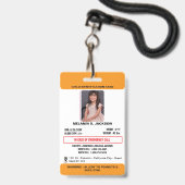 Custom Photo ID Badge for Kids with Emergency Cont (Front with Lanyard)