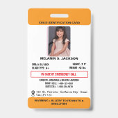 Custom Photo ID Badge for Kids with Emergency Cont (Front)