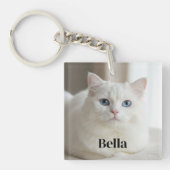 Custom photo keychain with cute white kitty cat (voorkant)
