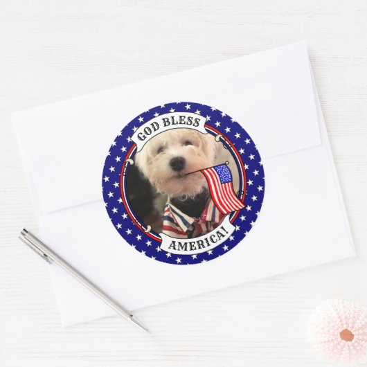 Custom Photo Lijst USA American Flag Patriotic Fun Ronde Sticker (Envelop)