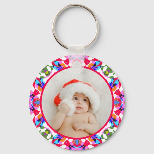 Custom Photo Merry Christmas Modern Colorful Sleutelhanger (Voorkant)