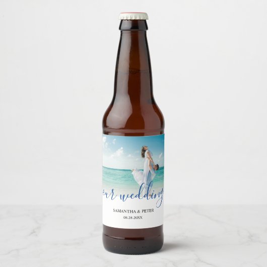 Custom Photo Modern Beach Wedding Bier Etiket (Voorkant)