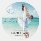 Custom Photo Modern Beach Wedding Ronde Sticker (Voorkant)