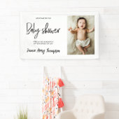 Custom photo Modern Script Baby Shower Welcome  Spandoek (Insitu)