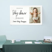 Custom photo Modern Script Baby Shower Welcome  Spandoek (Beurs)