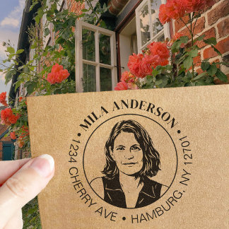 Custom Photo, Name and Return Wood Address Rubberstempel