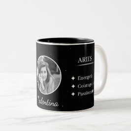 Custom Photo & Name Aries Zodiac Traits Mug Tweekleurige Koffiemok