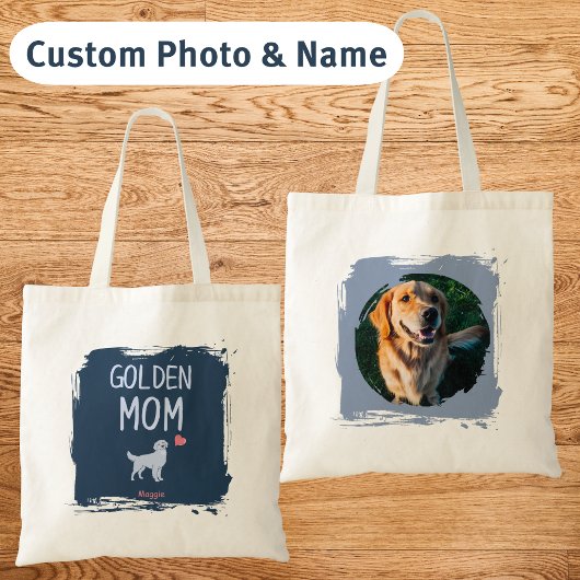 Custom Photo & Name Golden Retriever Mom tote bag