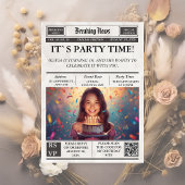 Custom Photo Newspaper Style Birthday Invitation