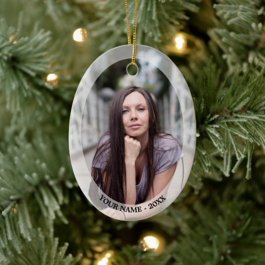 Custom Photo Oval White Frame Christmas Ornament (Boom)