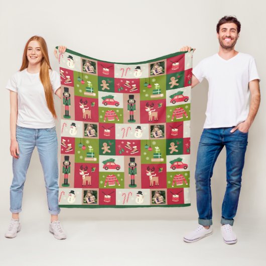 Custom Photo Patchwork Traditionele Kerst Fleece Deken (In situ)