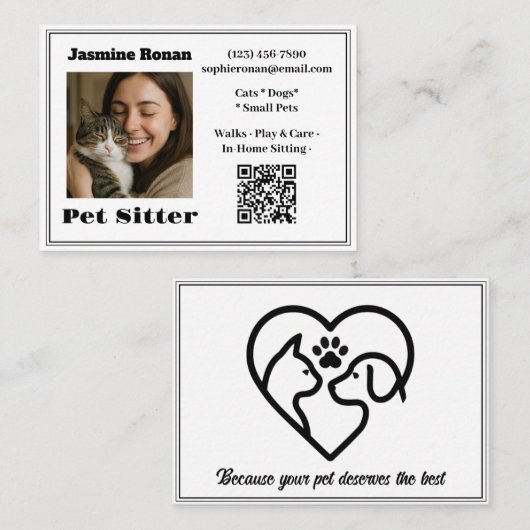 Custom Photo Pet Sitter Business Card  Visitekaartje (Voorkant / Achterkant)
