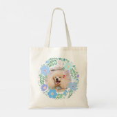 Custom Photo Poodle Tote – Pastel Blue Floral (Achterkant)