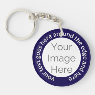 Custom Photo Sleutelhanger – Ronde tekst op Navy B