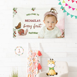 Custom Photo Strawberry 1st Birthday Welcome Sign  Spandoek