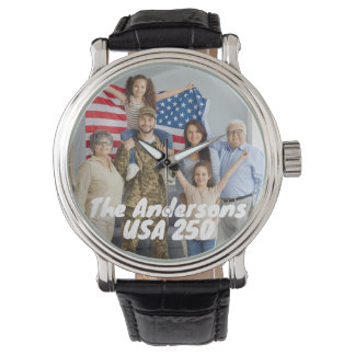 Custom Photo & Text America 250 Years Horloge