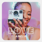 Custom Photo Text Retro Modern Love Vierkante Sticker (Voorkant)