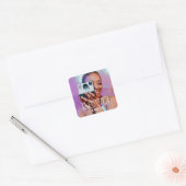 Custom Photo Text Retro Modern Love Vierkante Sticker (Envelop)