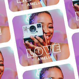 Custom Photo Text Retro Modern Love Vierkante Sticker