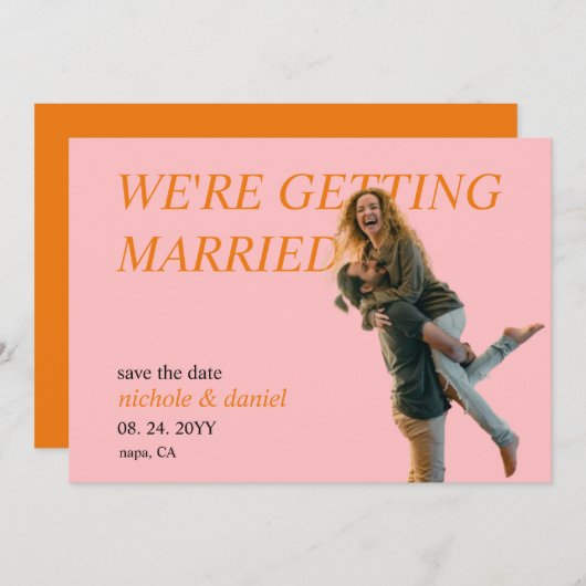 Custom Photo Vibrant Chic Wedding Save the Date Kaart (Voorkant / Achterkant)