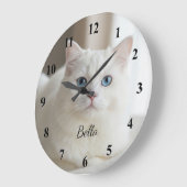 Custom photo wall clock with beautiful white cat grote klok (Hoek)