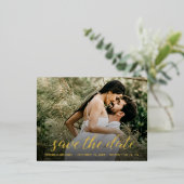 Custom Photo Wedding WEBSITE slaan de datum goud Folie Uitnodiging Briefkaart (Staand Voorkant)