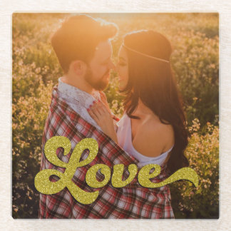 Custom Photo with Gold Love Overlay Glazen Onderzetter
