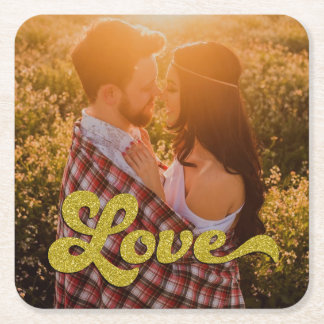 Custom Photo with Gold Love Overlay Vierkante Kartonnen Onderzetter