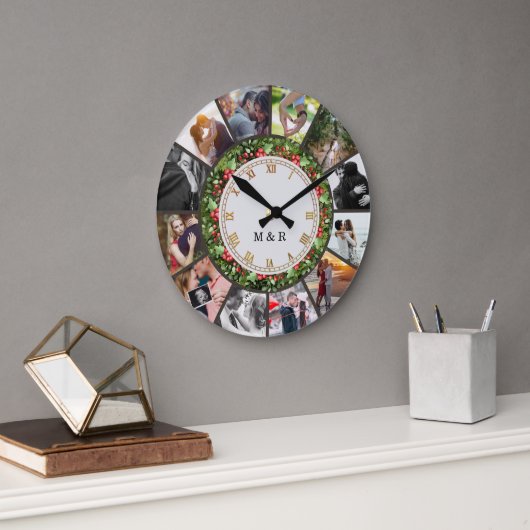 Custom Photos Collage Clock | Gift for Christmas Grote Klok (Kantoor)