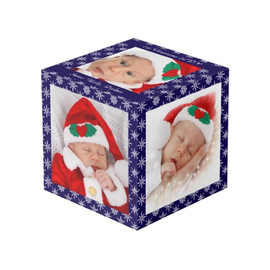 Custom Photos Santa Baby Blue With Snowflakes SQ Kubus (Voorkant hoekig)